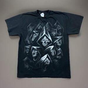 Tennessee River Y2K Grunge Grim Reaper Skulls Skater Black Shirt Mens Large